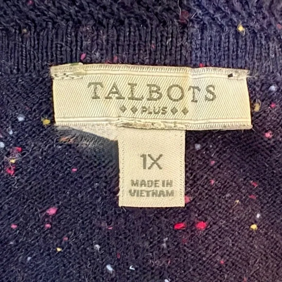 Talbots 1X Navy Blue V-Neck Sweater with Colorful Tweed Flecks - Picture 4 of 5